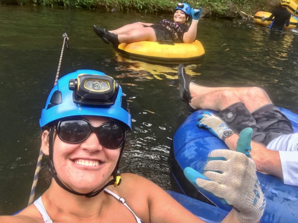 Lauren on the Mountain Tubing Activity with her friend in Kauai
